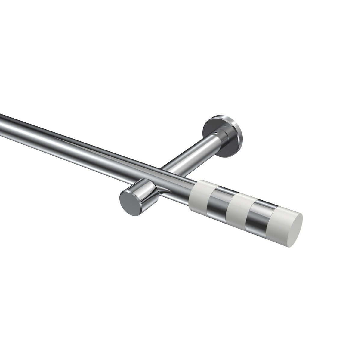 GARDINENSTANGEN-SET Prestige Mavell 100 cm, 1-läufig (ohne Ringe), 20 mm Ø Chrom - Chromfarben/Weiß, Metall (100cm) - INTERDECO