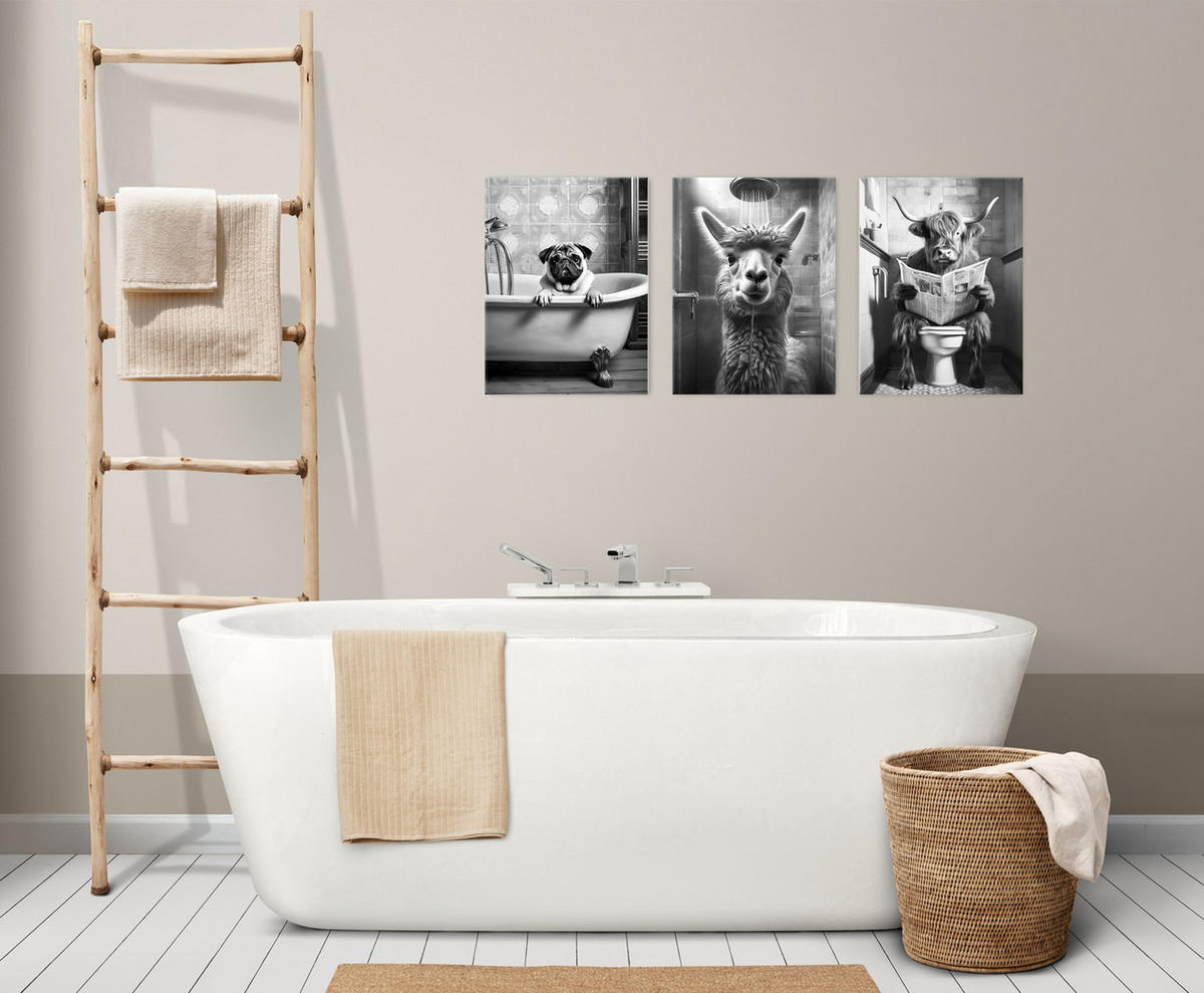 BILDERSET 3er-Set 30x40 cm Tiere schwarz-weiß - Weiß, Kunststoff (30/40cm) - artissimo