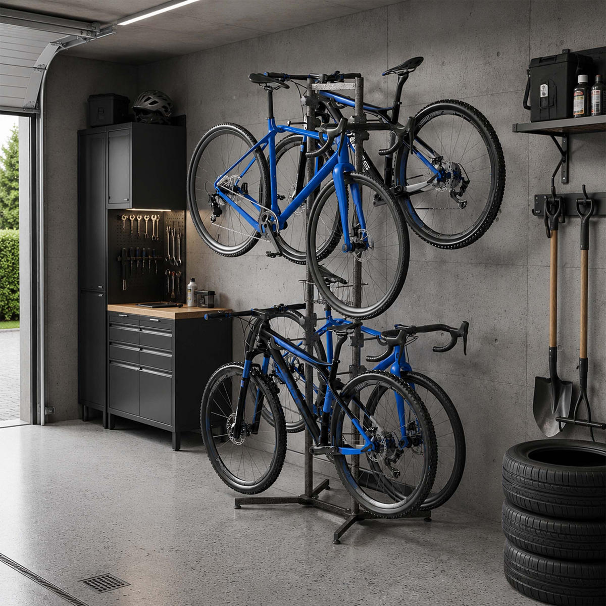 FAHRRADSTÄNDER Schwarz Grau freistehend für 4 Fahrräder Stahl mit Korb - Schwarz, Kunststoff/Metall (75/210/61cm) - Relaxdays