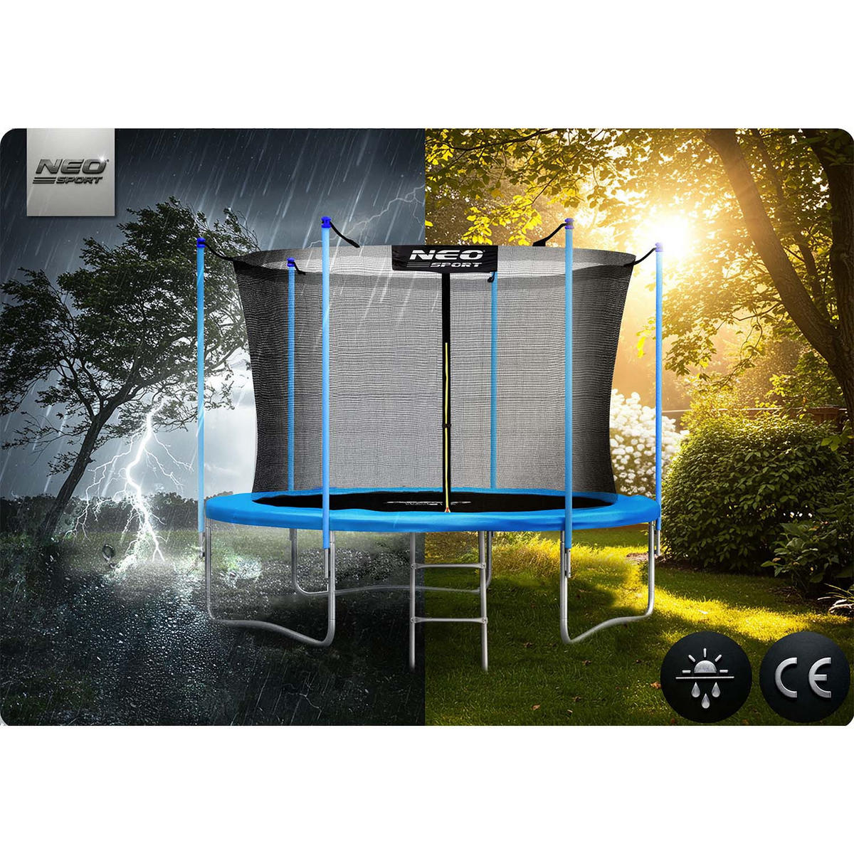 GARTENTRAMPOLIN 10 ft/312 cm mit Innengitter und Leiter - Blau, Metall (312/312cm)