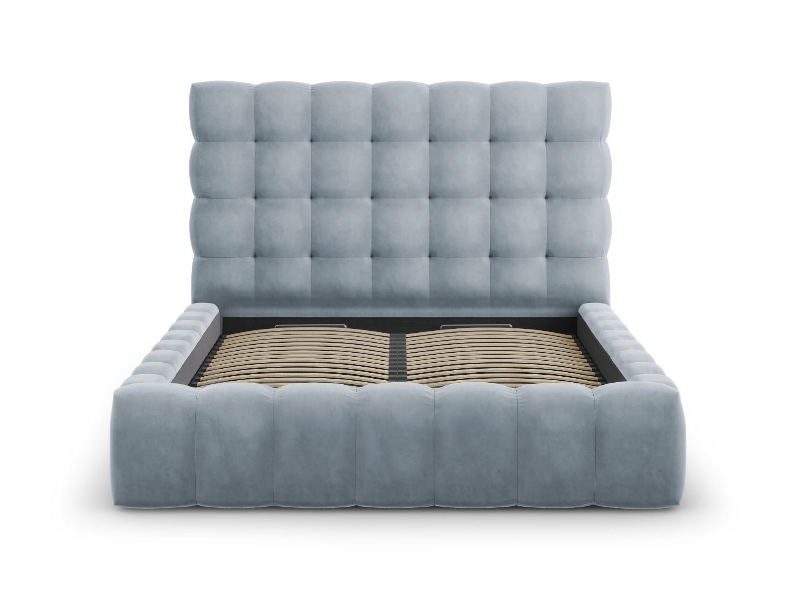 BETT mit Bettkasten und Kopfteil Mamaia aus Samt hellblau 140x200cm - Hellblau, Textil (140/200cm) - Micadoni