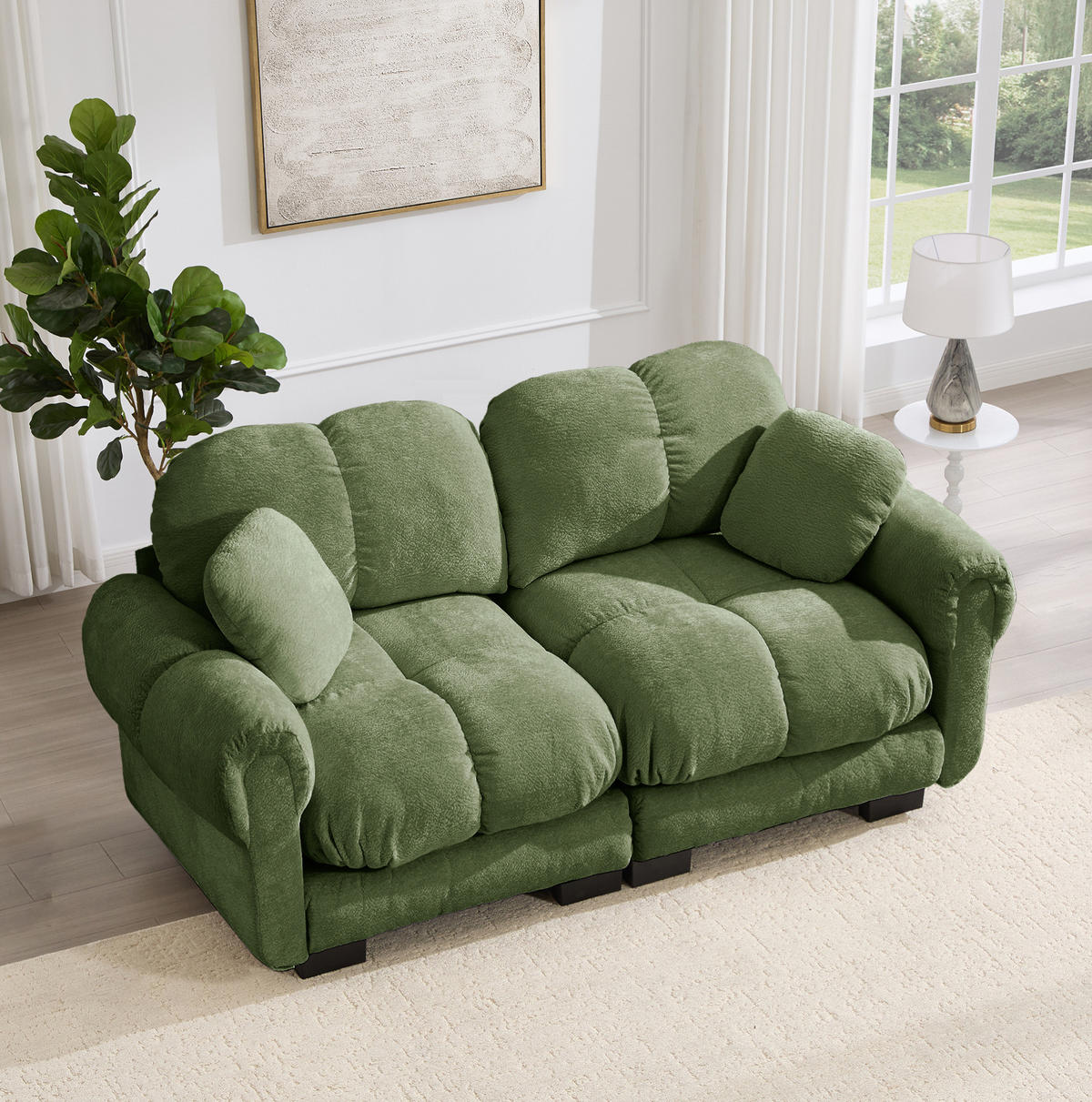 SOFA 190/86/90 cm in Grün aus Chenille mit modularem Stecksystem - Grün, Textil (86/90/190cm) - Flora Grace