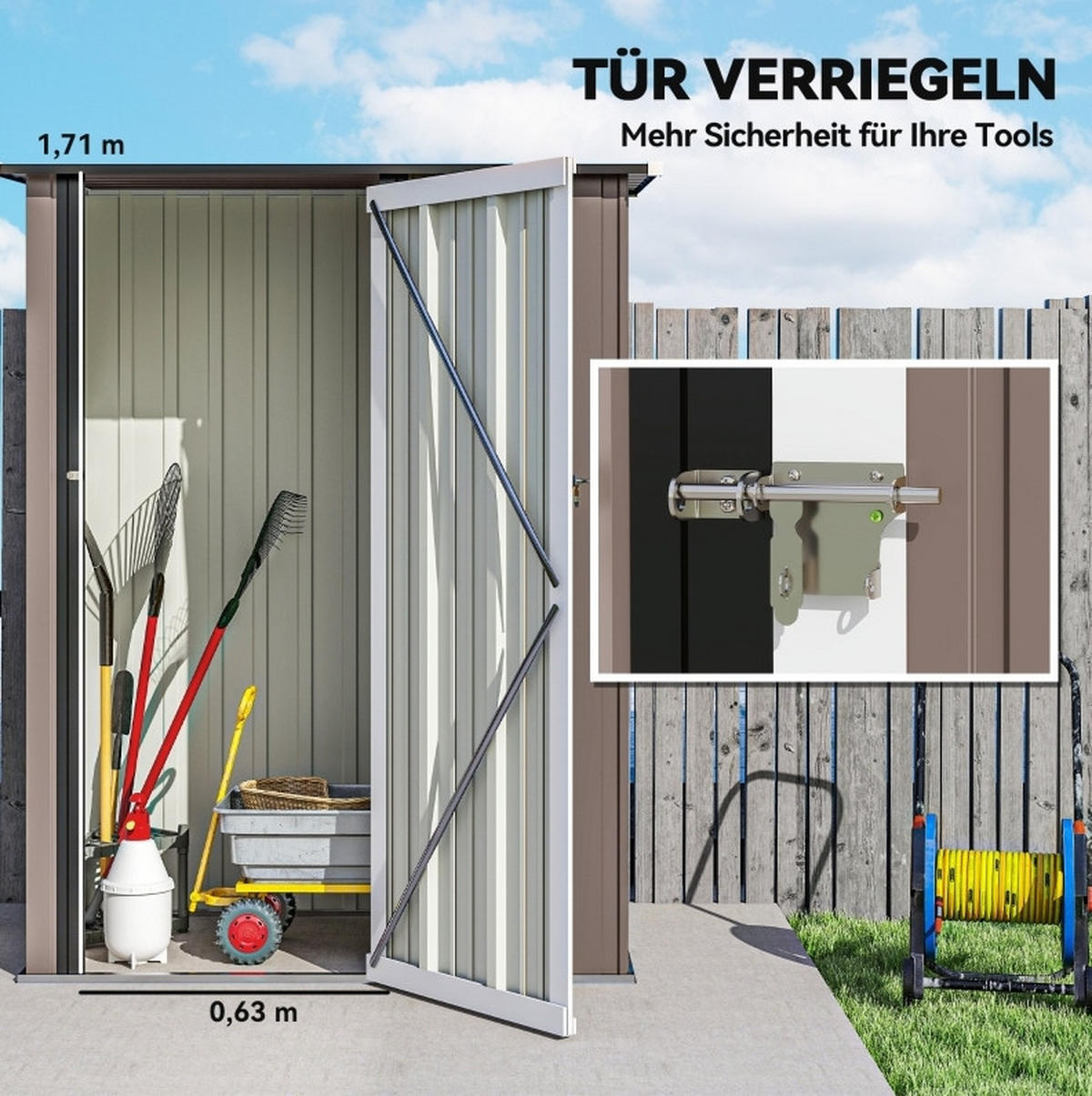 GERÄTEHAUS aus Metall 142x84x177/189 cm in Braun mit abschließbarer Tür - Braun, Metall (84/189/142cm) - Modfu