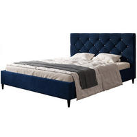 POLSTERBETT LUX Boston mit Kopfteil, 140 x 200 cm, Doppelbett mit Lattenrost aus Holz, Velourstoff Dunkelblau, Füße in Farbe: Schwarz - Dunkelblau, Holz/Textil (140/200cm) - Alpi-Möbel