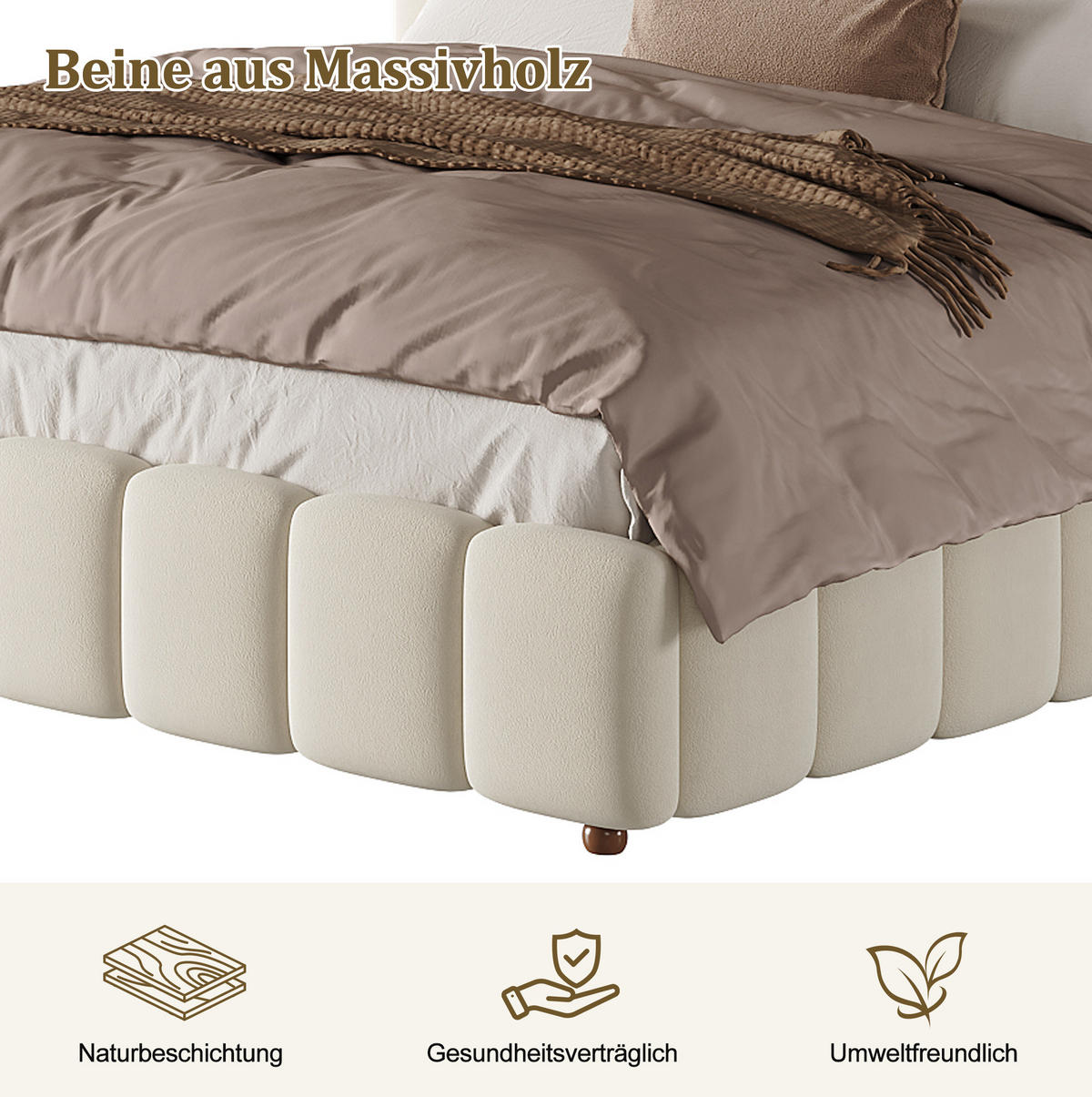 POLSTERBETT 180/200 cm in Beige mit Samtbezug und Stauraum - Beige, Textil (180/200cm) - Flora Grace