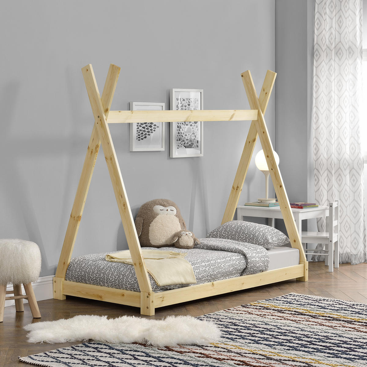 KINDERBETT Onejda - Naturfarben, Holz (80/160cm) - [en.casa]
