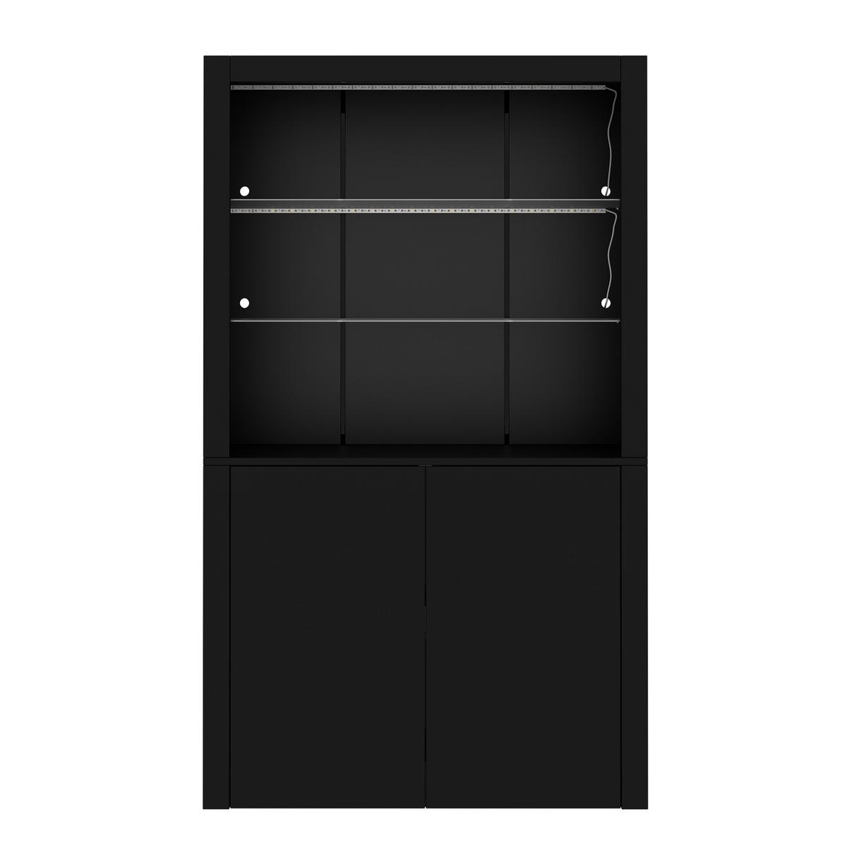 VITRINE mit LED 100 x 35 x 170 cm Hochglanz Schwarz - Schwarz, Glas (35/170/100cm) - Beauniv
