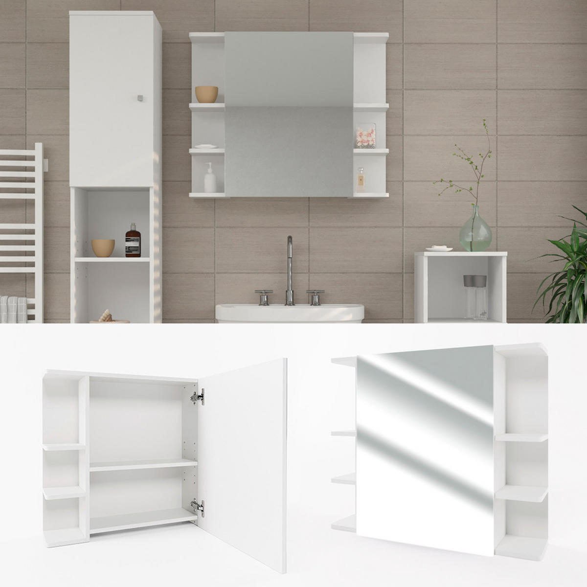BADSPIEGELSCHRANK Fynn Weiß 79.6 x 64 cm - Weiß, Holzwerkstoff (79.6/64/21.2cm) - Vicco
