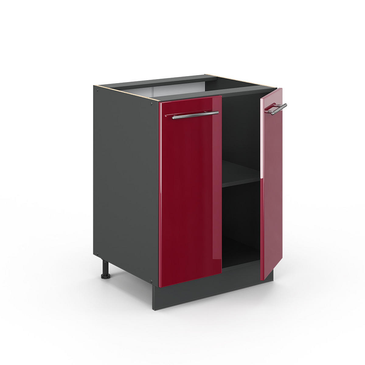 KÜCHENUNTERSCHRANK Fame-Line Bordeaux Hochglanz 60 cm, AP Eiche - Bordeaux/Anthrazit, Holzwerkstoff (60/82/60cm) - Vicco