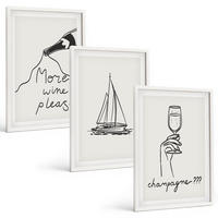 BILDER SET 3er Set - 40x60 cm Weißer Rahmen - Weinsegelboot-Glas-Linienzeichnung - Weiß, Kunststoff (40/60cm) - TULUP