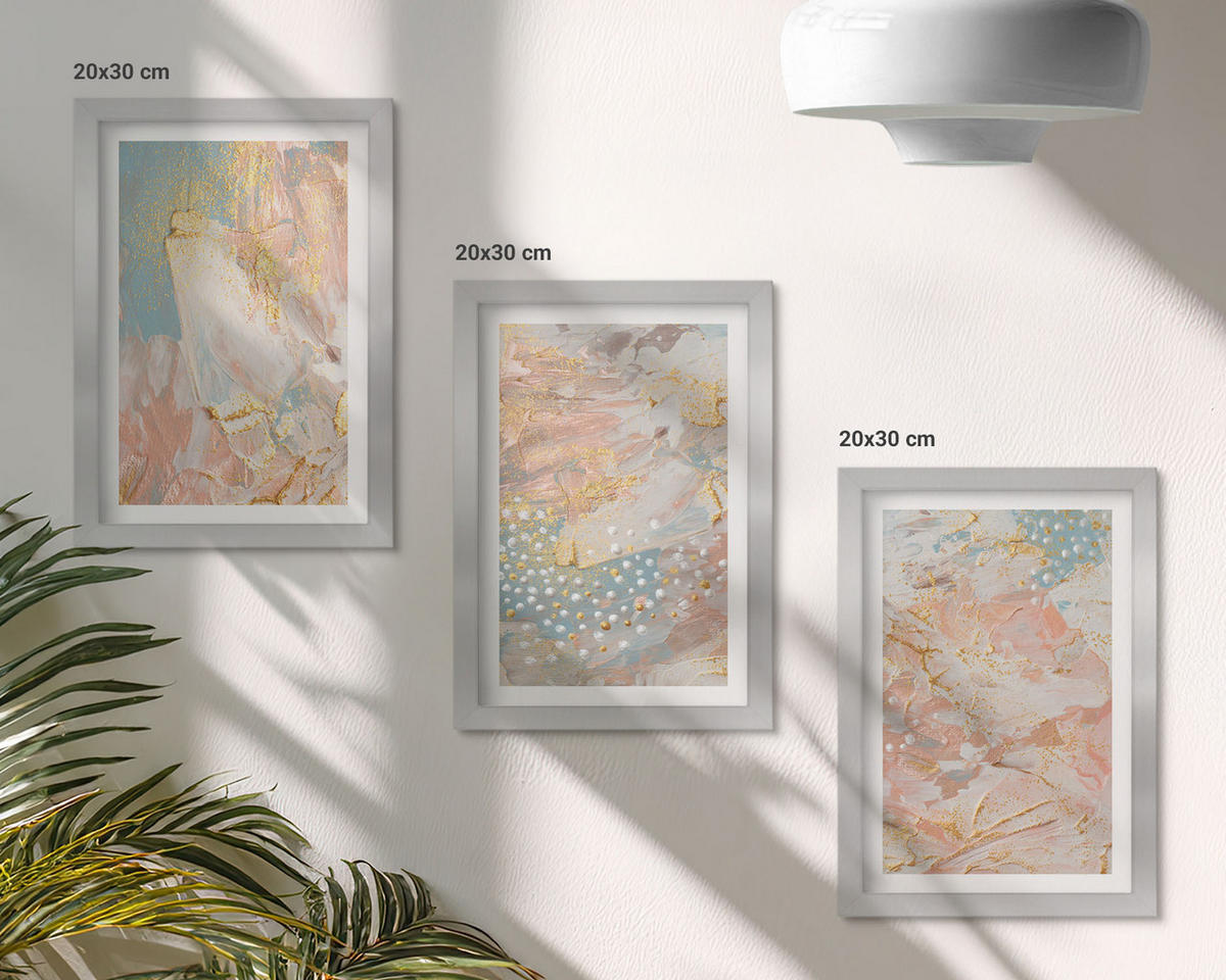 WANDBILDER 3er Set - 20x30 cm Silberner Rahmen - Abstrakte Pastellmuster - Silberfarben, Kunststoff (20/30cm) - ArtPrintCave