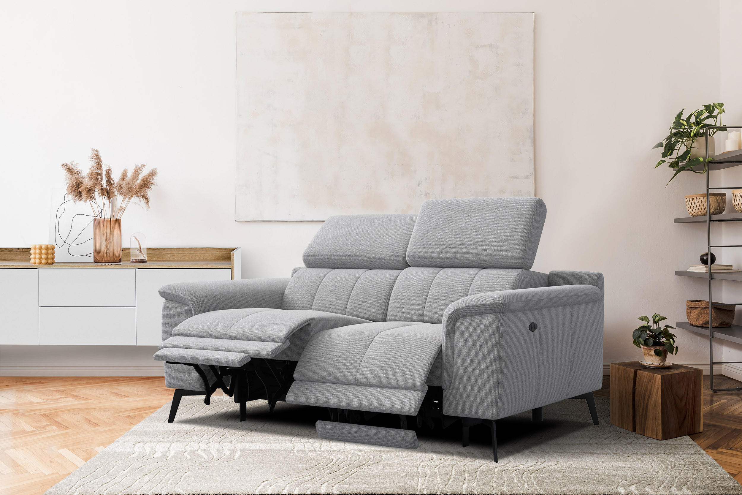 RELAXSOFA FIERO 2-Sitzer mit 2 Relaxfunktionen, silberfarben - Silberfarben/Schwarz, Holzwerkstoff/Textil (170/82/103cm) - Courtois Laville