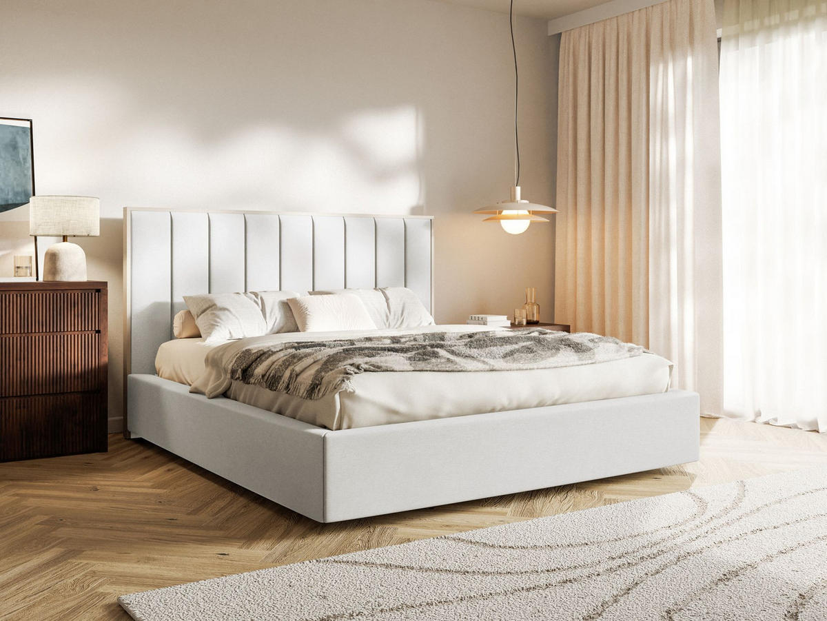POLSTERBETT Togents Weiß mit Veloursbezug und Bettkasten, 160x200 cm - Weiß, Textil (160/200cm) - Selsey
