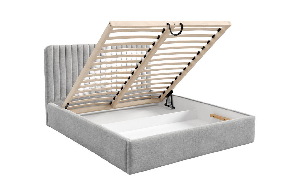 POLSTERBETT Mit Bettkasten, Veloursstoff Rouge, Hellgrau, 160x200 cm, BEST II - Hellgrau, Holz (160/200cm) - Kaiser Möbel