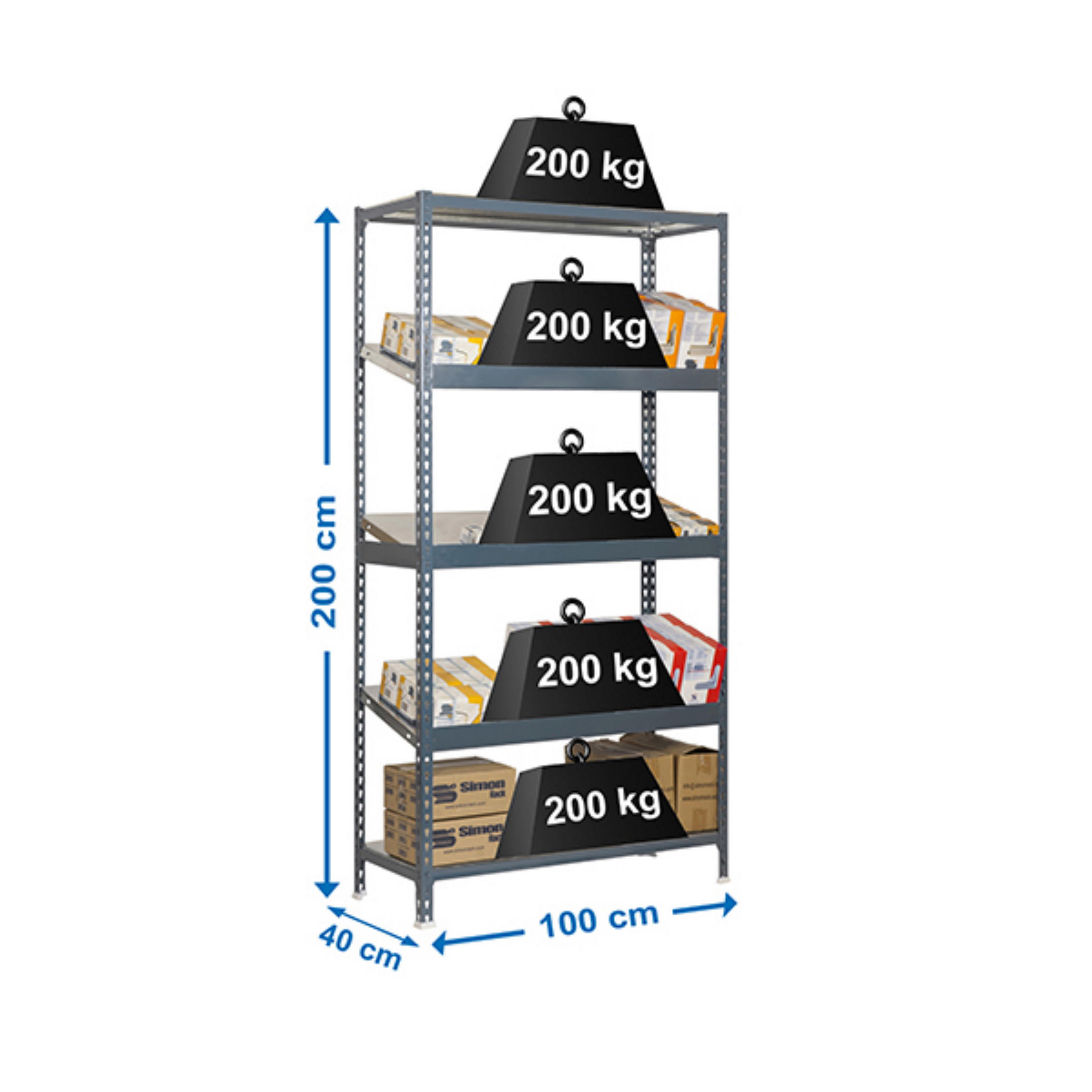 SCHRÄGBODENREGAL DOWA | Stecksystem | HxBxT 200x100x40cm | Fachlast 200kg | Grau - Grau, Metall (100/200/40cm) - PROREGAL