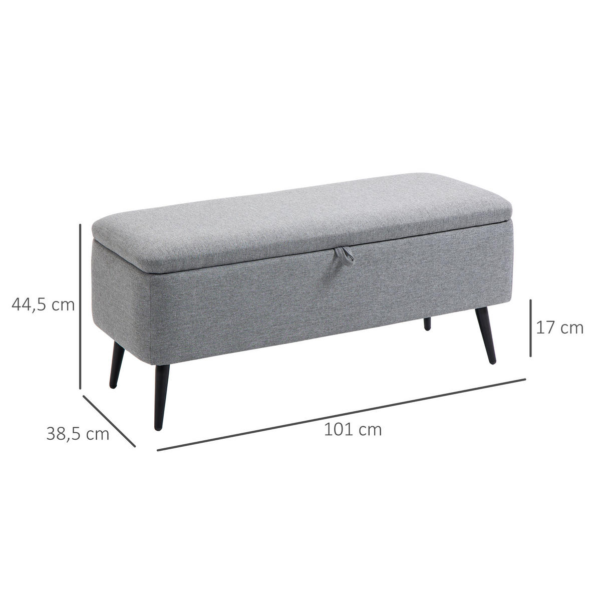 SITZBANK, Polsterbank mit Stauraum, Leinenoptik für Wohnzimmer, 101x38,5x44,5 cm - Grau, Kunststoff (38.5/44.5/101cm) - HOMCOM