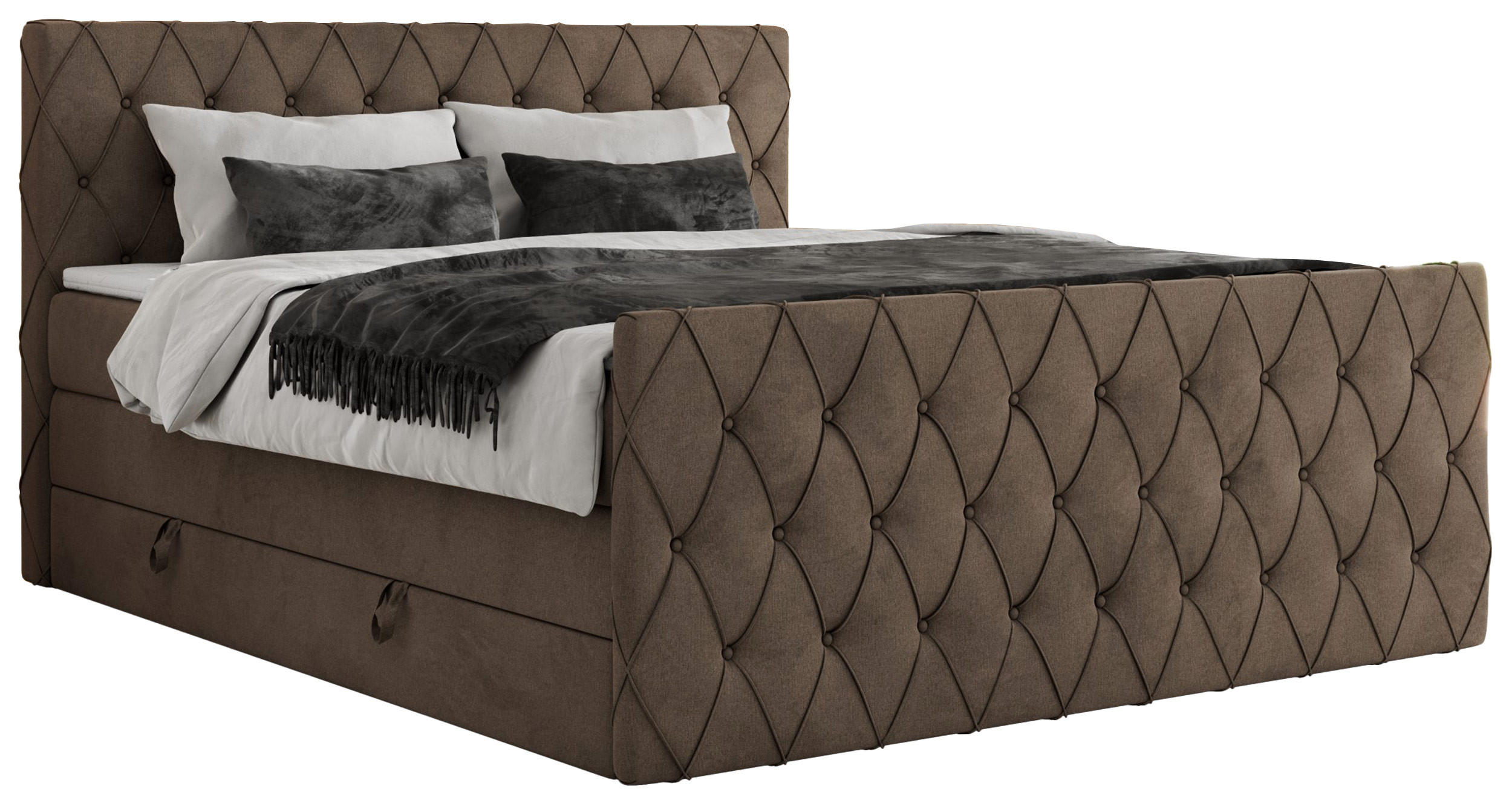 BOXSPRINGBETT MIREN KING DUO 120/200 Braun Velvet - H3 - Braun, Holz/Textil (120/200cm) - MKS