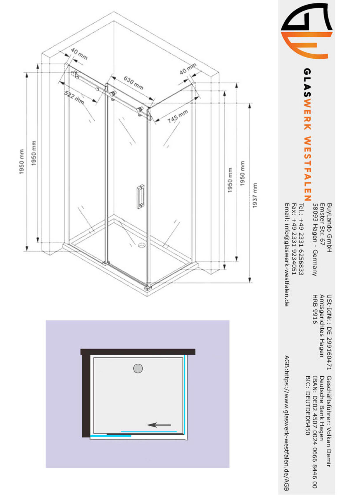 DUSCHKABINE Ela 120x80x195cm Eck Schiebetür+DS - Silberfarben, Glas (80/120/195cm) -  Glaswerk Westfalen