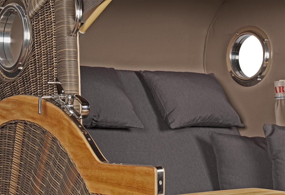 STRANDKORB Düne Grande Bullauge Teak PE Grey Dessin 551 - Braun/Grau, Metall (142/170/95cm) - Mr. Deko