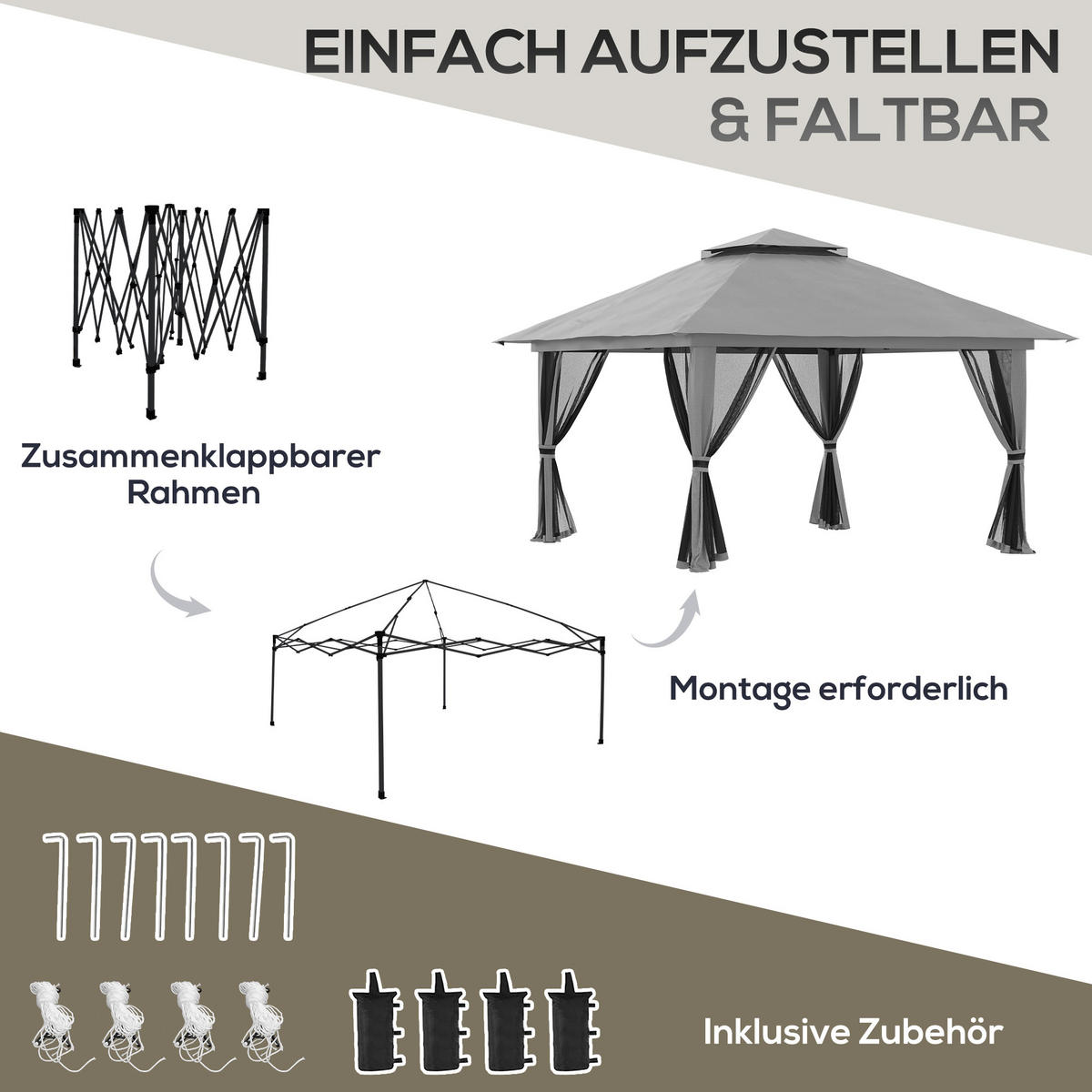 FALTPAVILLON Oxford-Polyester Dunkelgrau - Dunkelgrau, Textil/Metall (392/283/392cm) - Outsunny