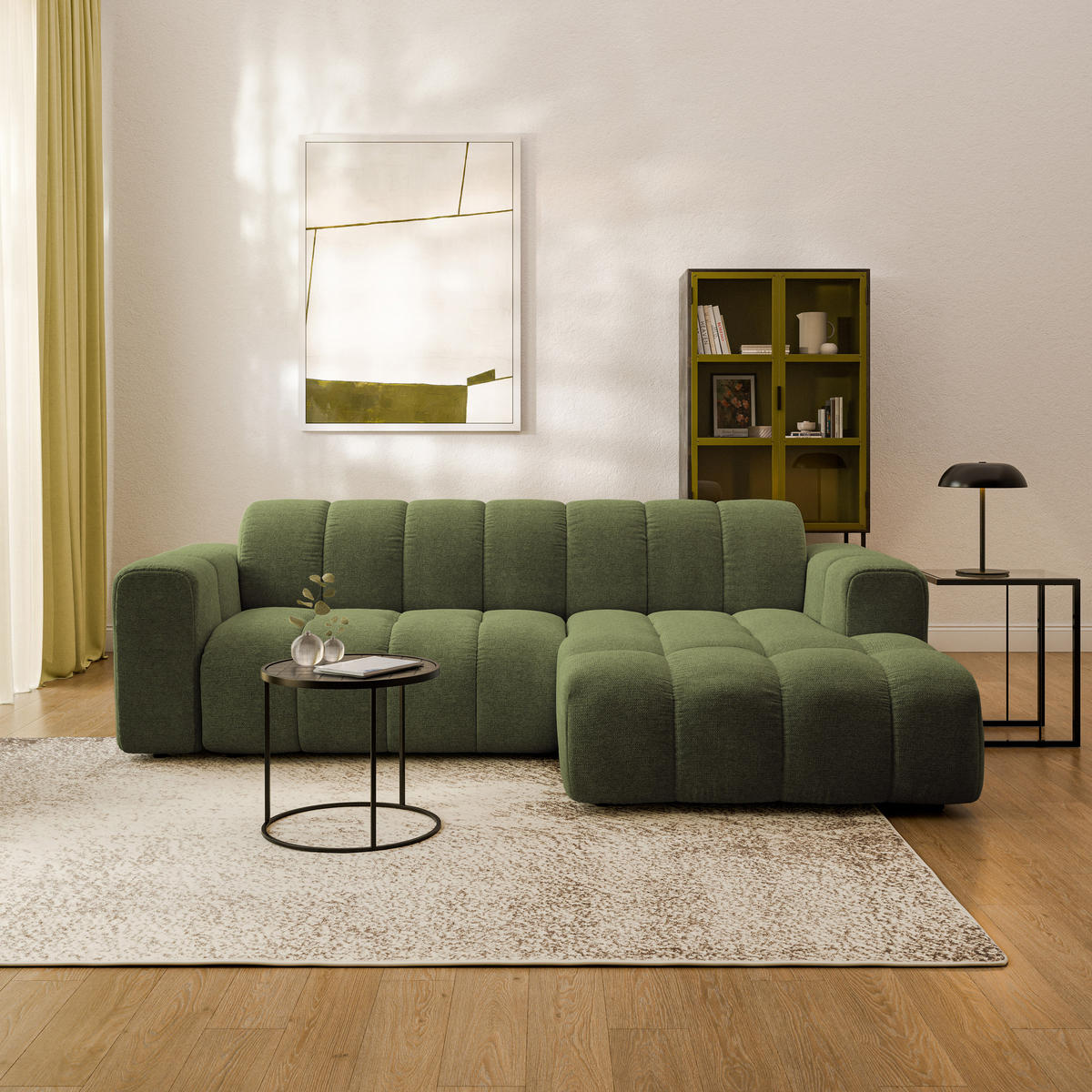 ECKSOFA TISI Olivgrün Strukturstoff - Olivgrün, Holz (274/165cm) - MASSENO
