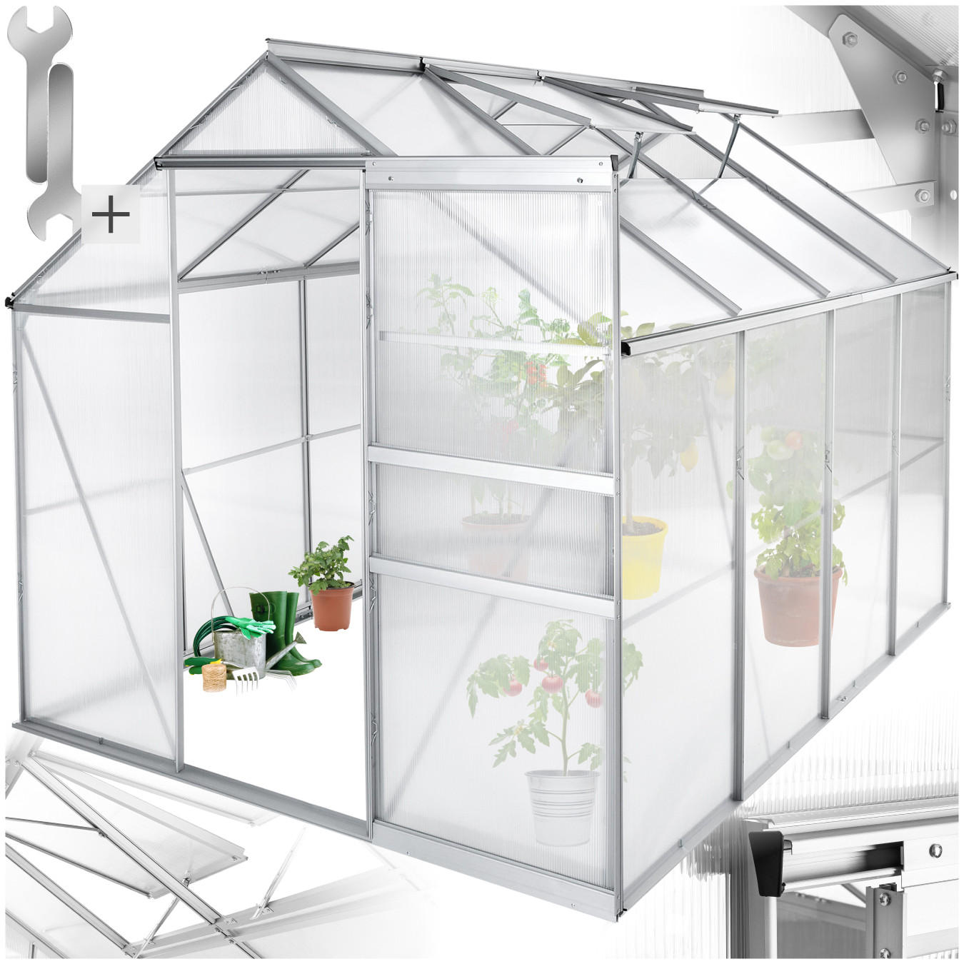 GEWÄCHSHAUS, 185 x 250 x 195 cm,transparent - Transparent, Metall (185/195/250cm) - tectake