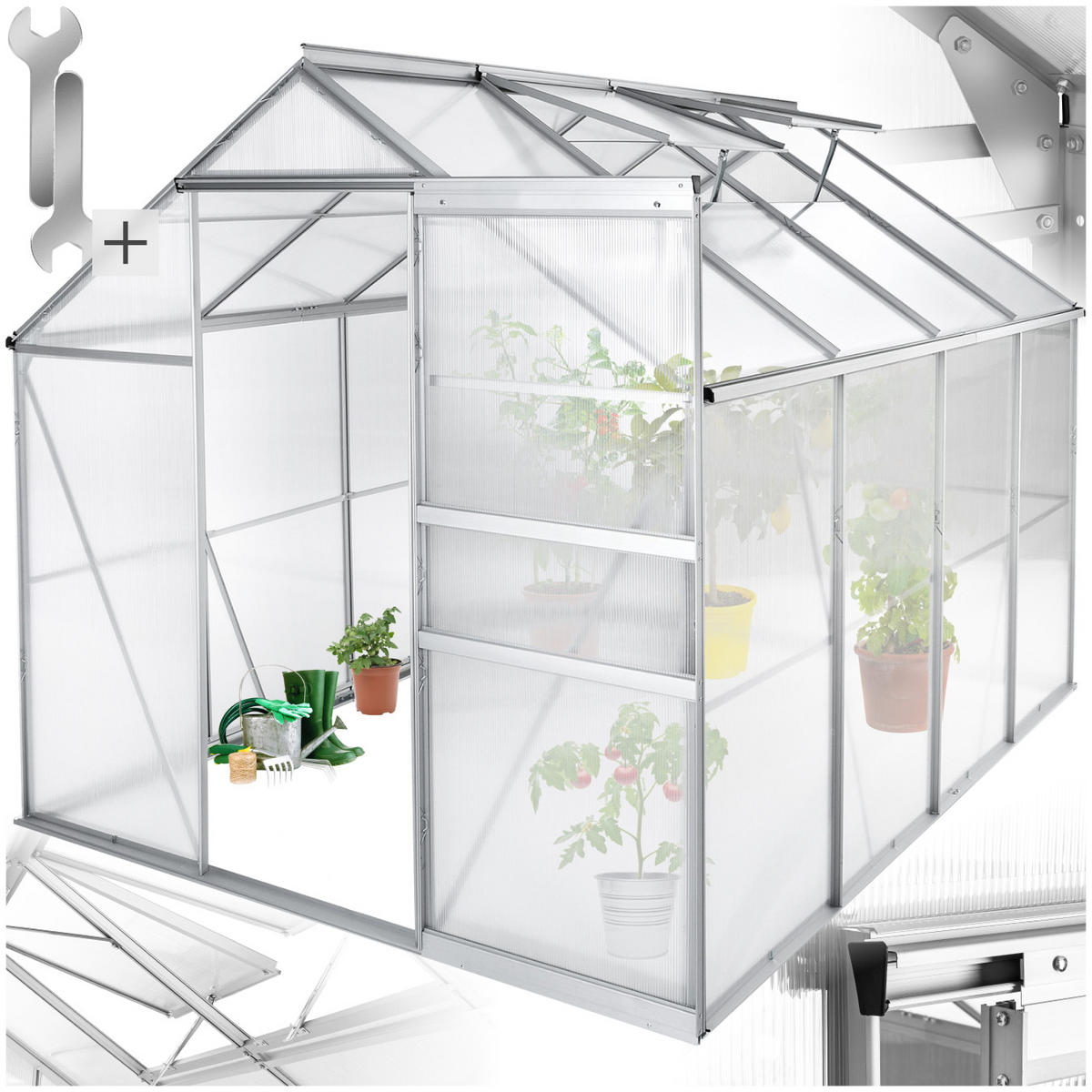 GEWÄCHSHAUS, 185 x 250 x 195 cm,transparent - Transparent, Metall (185/195/250cm) - tectake