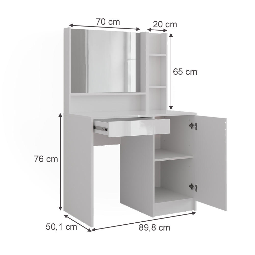 SCHMINKTISCH Sherry Weiß/Weiß Hochglanz 89.8 cm 3 Teile - Weiß Hochglanz, Holzwerkstoff (89.8/76/50.1cm) - Vicco