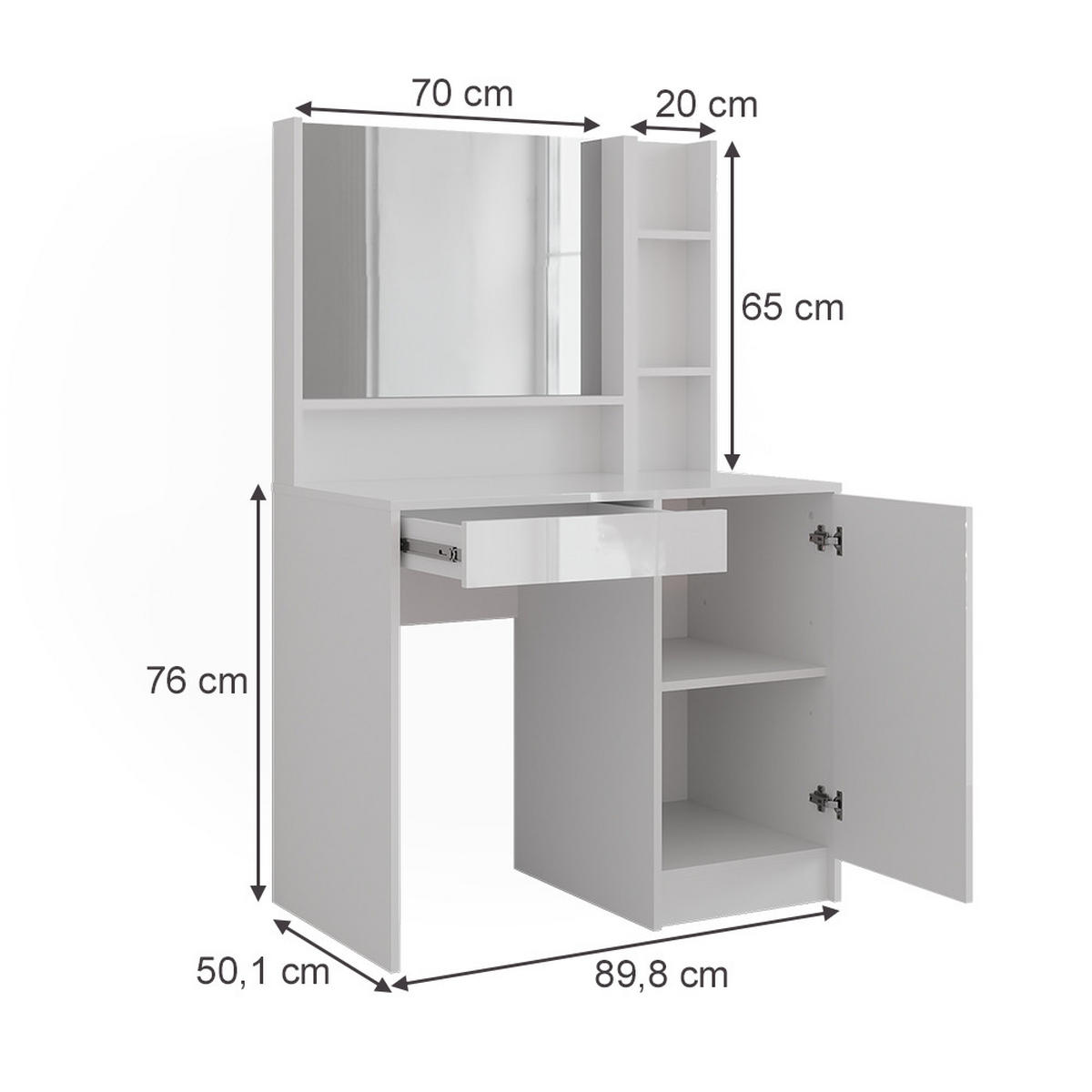 SCHMINKTISCH Sherry Weiß/Weiß Hochglanz 89.8 cm 3 Teile - Weiß Hochglanz, Holzwerkstoff (89.8/76/50.1cm) - Vicco