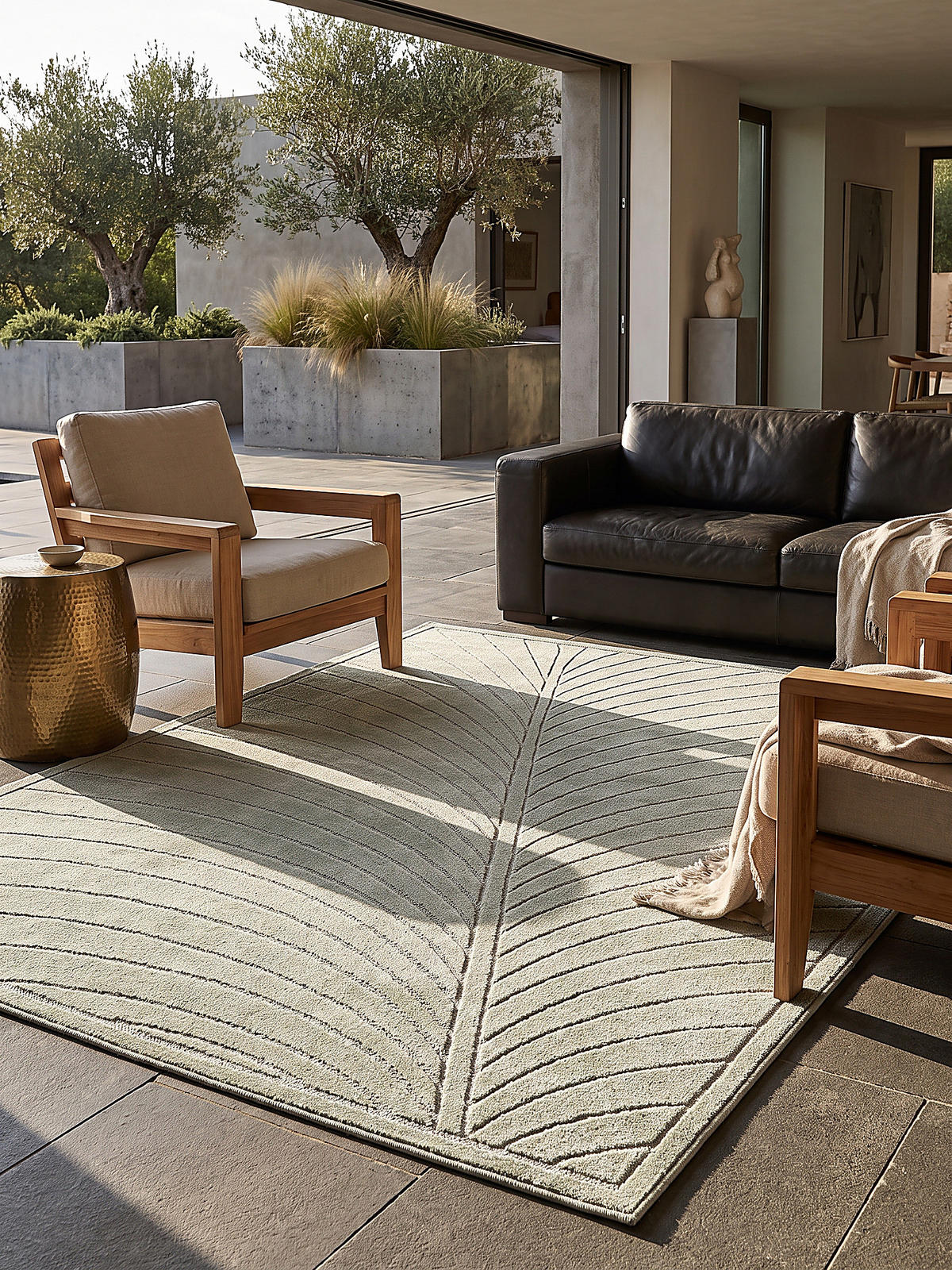 TEPPICH Outdoor, Fußbodenheizung-geeignet, mit Blattmotiv, aus Polypropylen, ENGADIN in Salbeigrün, 140 x 200 cm - Grün, Textil (140/200cm) - KADIMA DESIGN