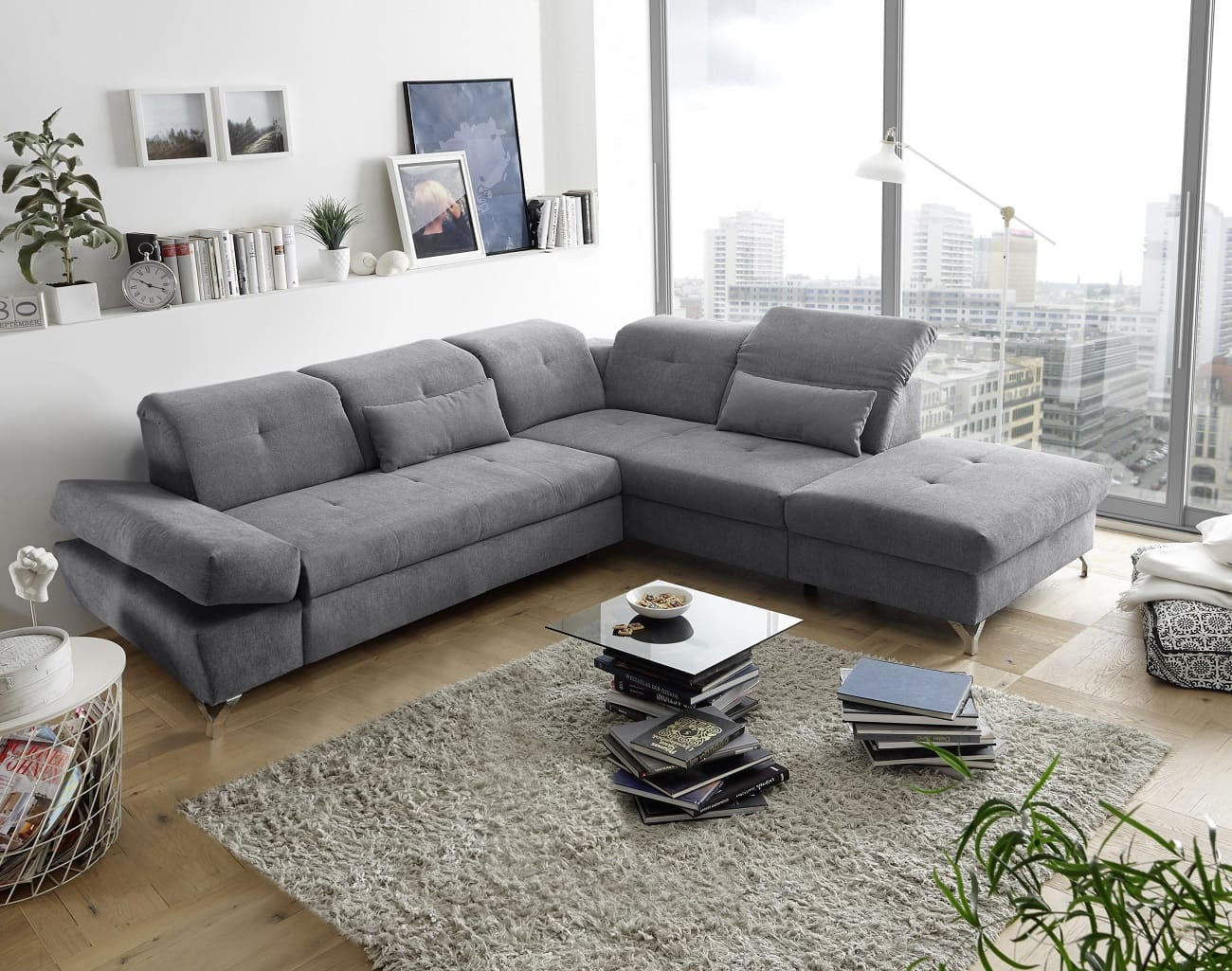Thumbnail - ed exciting design Ecksofa, Dunkelgrau, Textil, Mode, 5-Sitzer, Ottomane rechts,L-Form, 275x245 cm, Wohnzimmer, Sofas & ...
