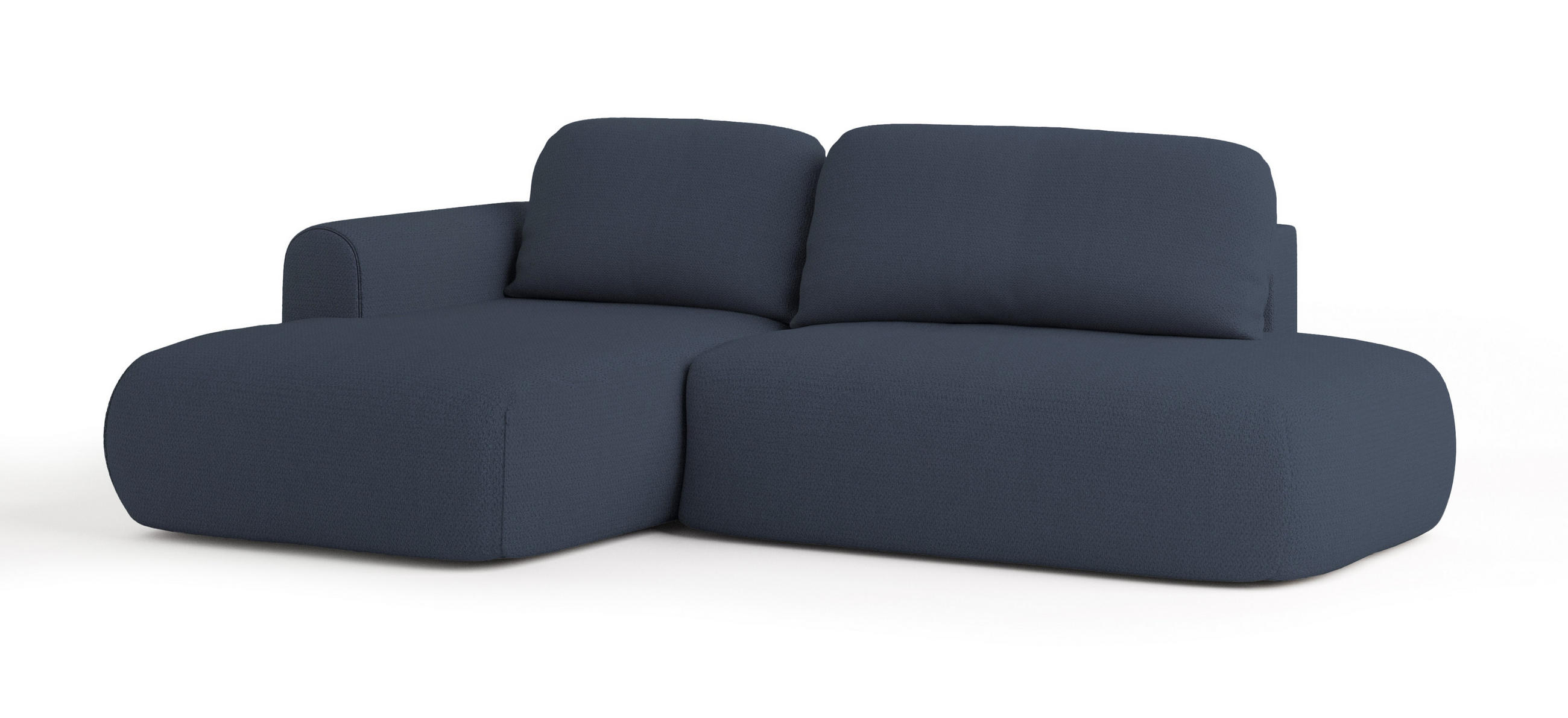 ECKSOFA NUVIRA L-S Blau Geflochtener Stoff mit Schlaffunktion - Blau, Holz (279/158cm) - MASSENO