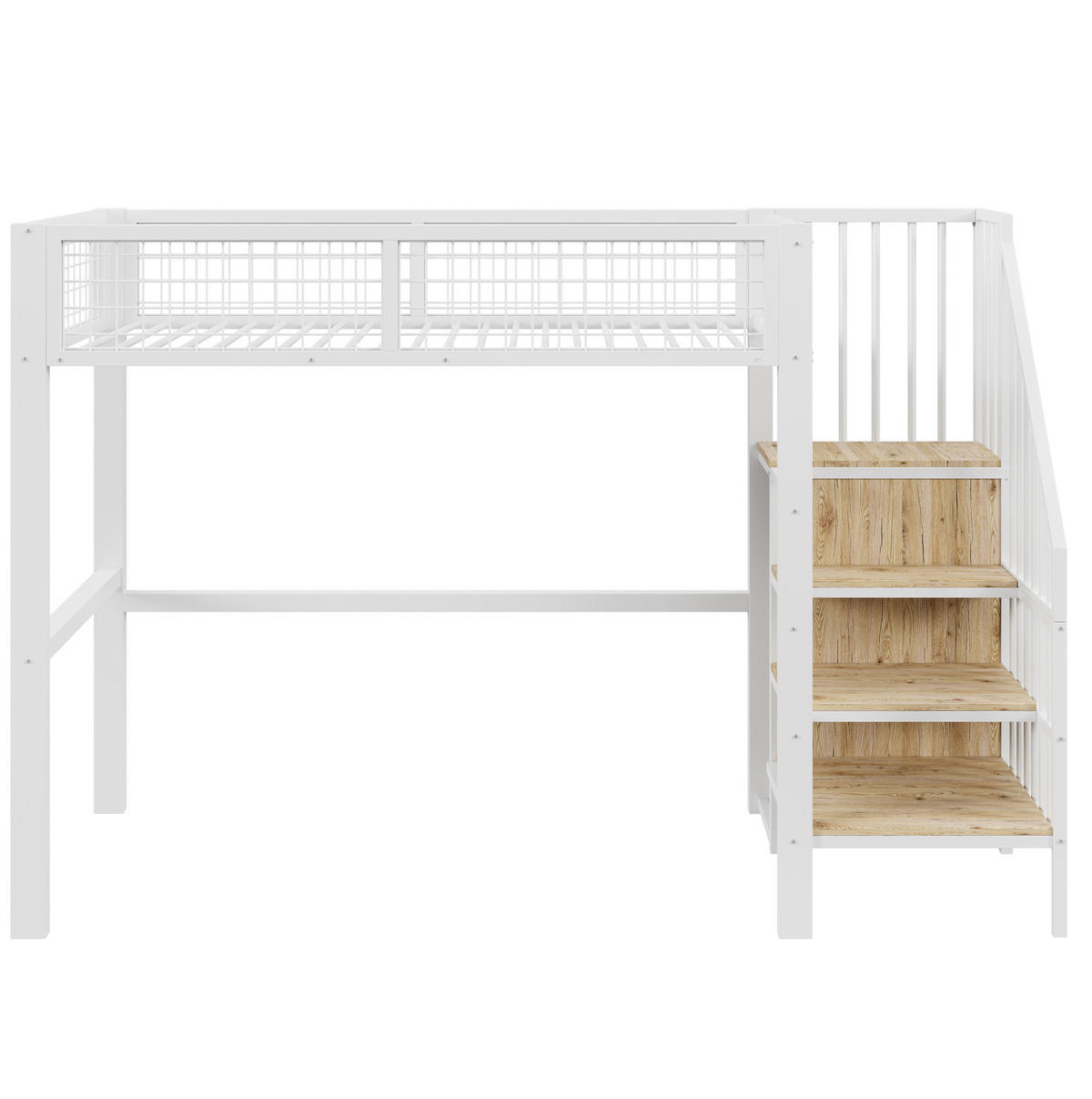 HOCHBETT 90/200 cm aus Metall mit Leiter und Kleiderschrank Weiß - Weiß, Metall (90/200cm) - Modenvie