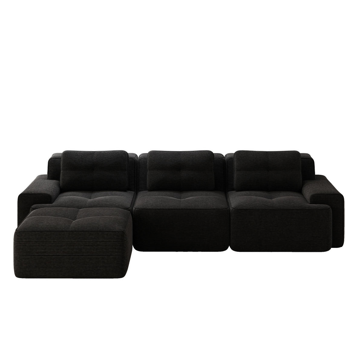 SOFA modular mit Tiefsitz Cord Black montagefrei - Schwarz, Kunststoff (177/293cm) - Meubliv