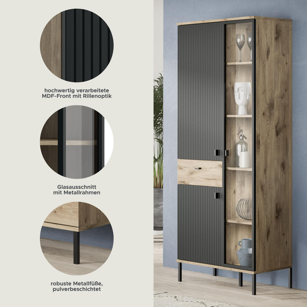 STAURAUMVITRINE Chess schwarz 83/41/198 cm - Braun, Holzwerkstoff (83/198/41cm) - Xonox