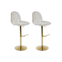 BARHOCKER 2er-Set höhenverstellbar - Bouclé-Stoff & goldfarbenes Metall - Weiß - LOLY - Weiß, Textil (47.5/117/55cm) - Vente-Unique