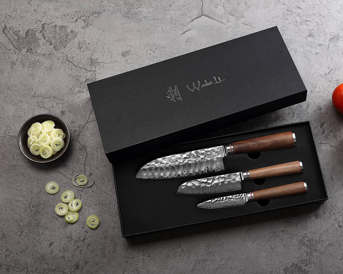 MESSERSET 3-tlg. - Nussbaumfarben, Holz/Metall - Wakoli