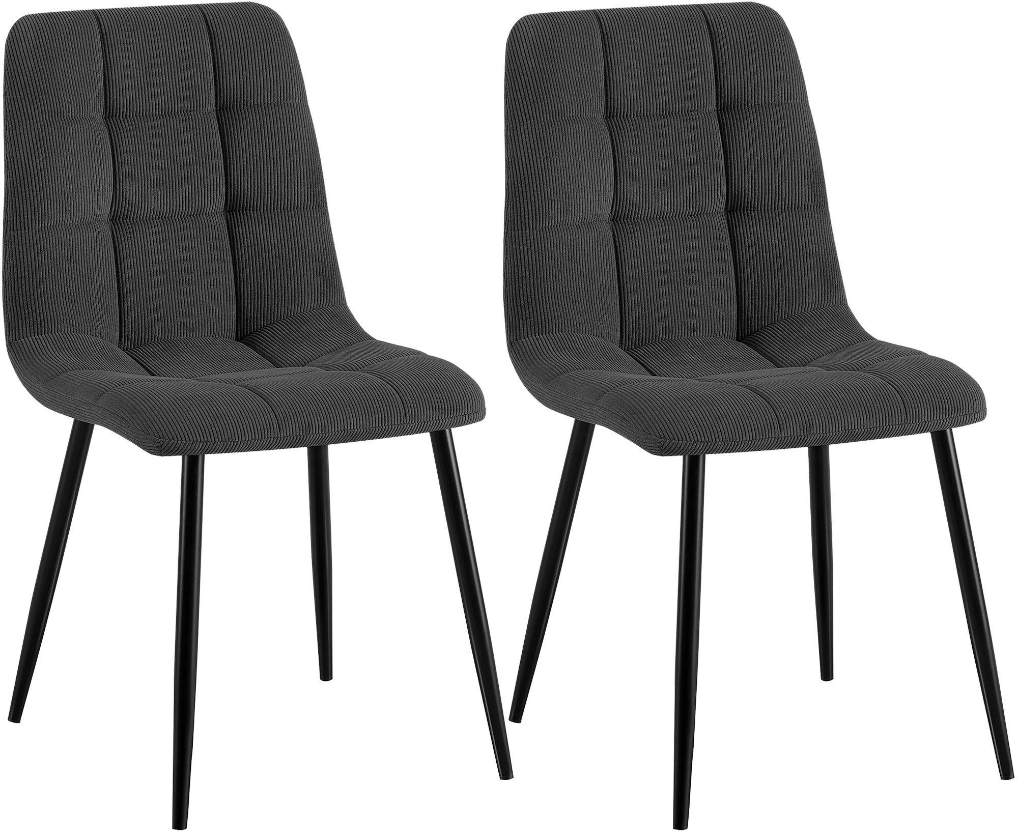 STUHL 2 Cord Grau - Schwarz/Grau, Textil/Metall (45/84/55cm) - CLP