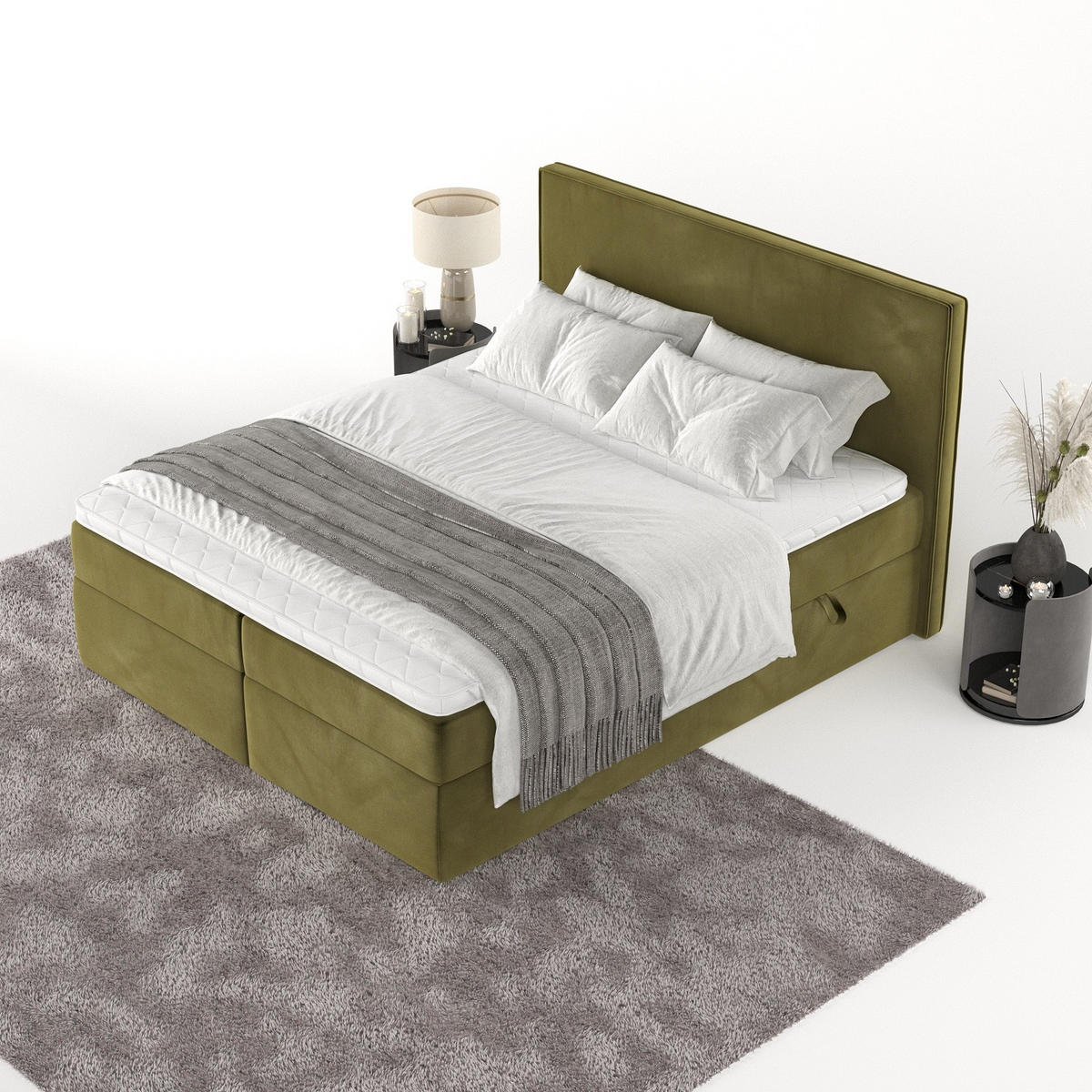 BOXBETT Nuvia 140/200 cm Olivgrün im Kronos Stoff - Schwarz/Olivgrün, Holz/Holzwerkstoff (140/200cm) - AltaBeds