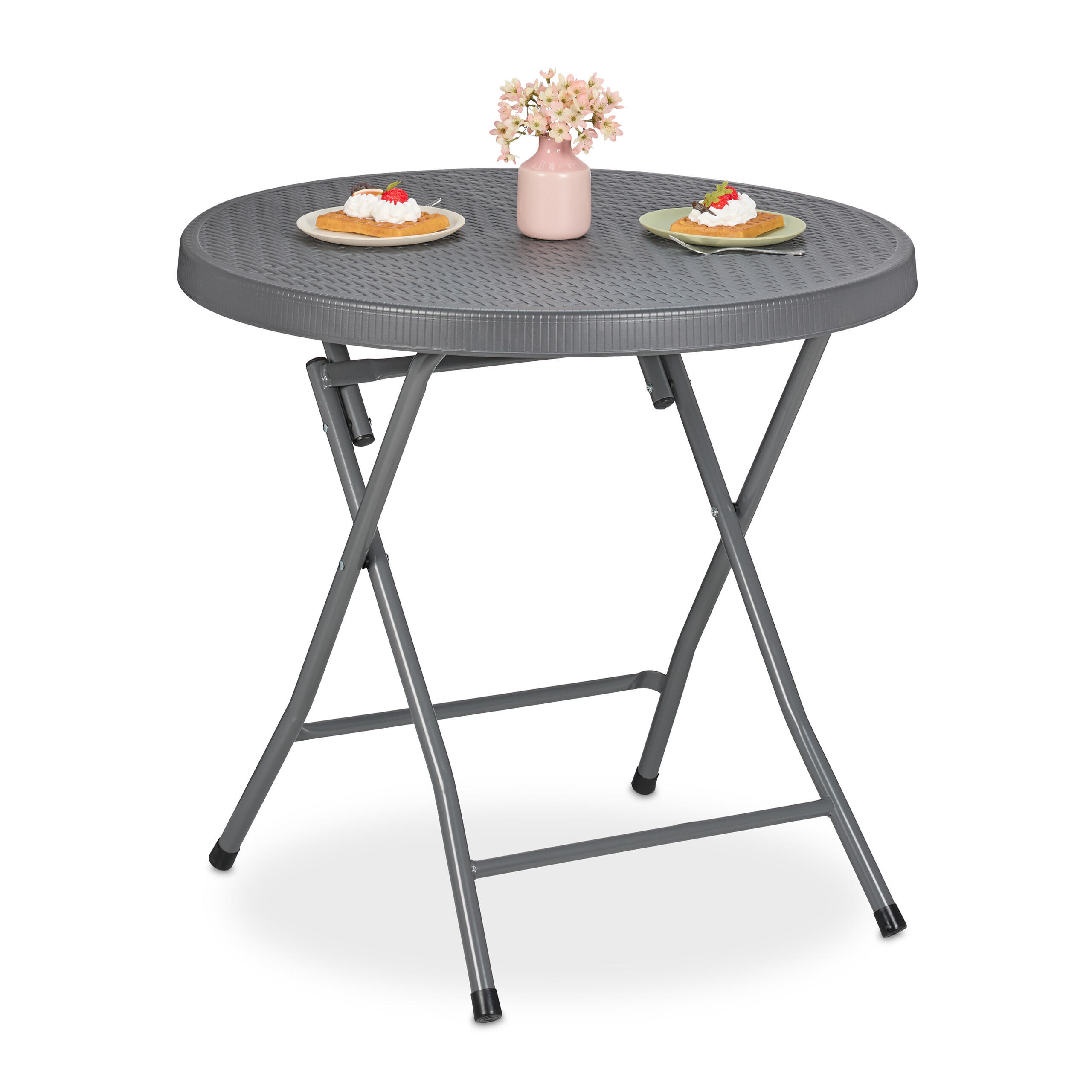 GARTENTISCH - Grau, Kunststoff/Metall (80/80/74cm) - Relaxdays