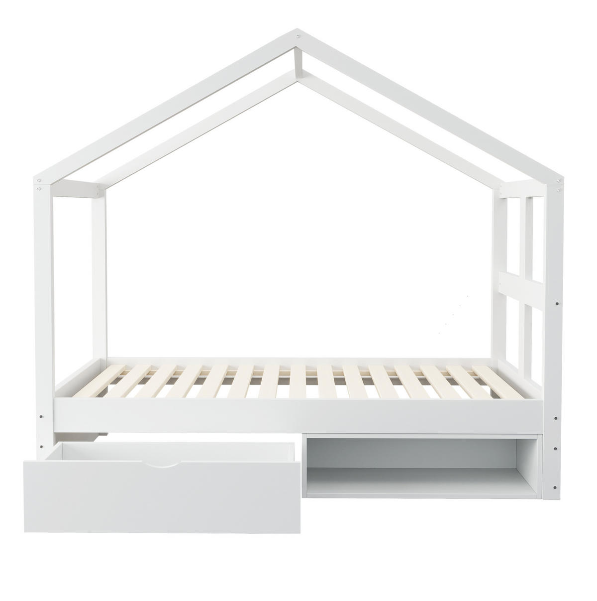 MULTIFUNKTIONSBETT Hausbett 90/190 cm, Weiß mit Schubladen, Schuhschrank und LED - Weiß, Holz (90/190cm) - MIVRAY
