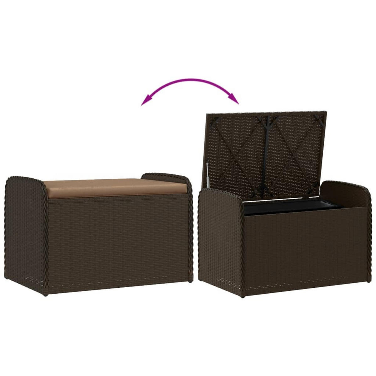 SITZBANK Mit Stauraum & Kissen Braun 80/51/52 Cm Poly Rattan - Weiß/Braun, Kunststoff/Textil (80/52/51cm) - vidaXL