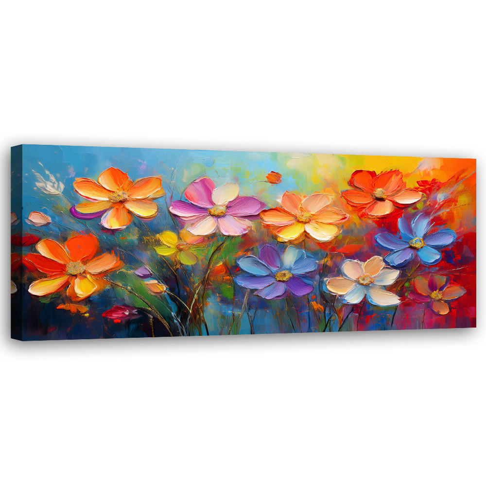 WANDBILD bunte blumen pastell komposition - Multicolor, Textil (90/30cm) - Feeby
