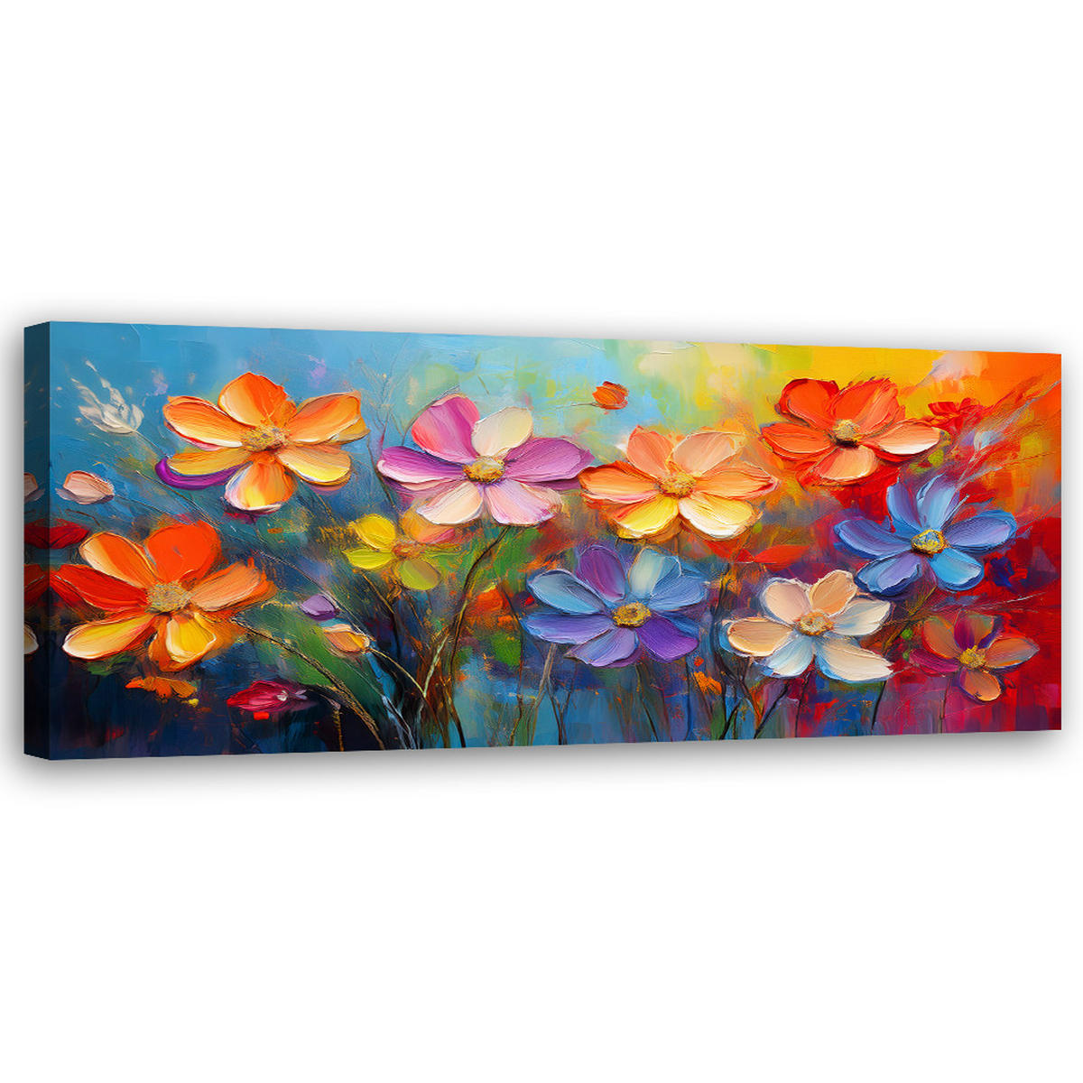 WANDBILD bunte blumen pastell komposition - Multicolor, Textil (90/30cm) - Feeby