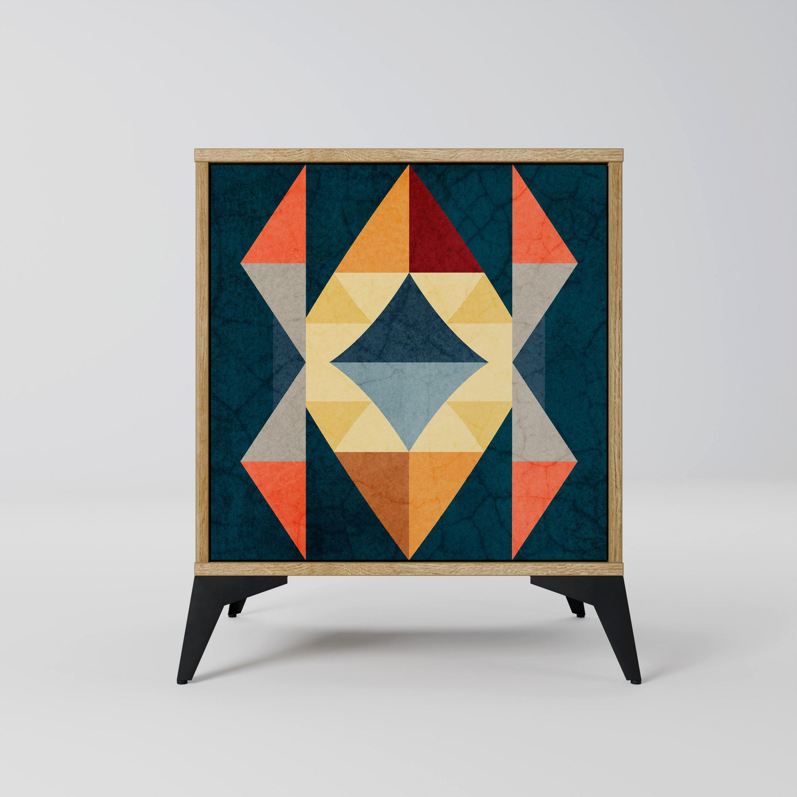 SIDEBOARD CRACKED ILLUSION, Eichefarben, 57,5x42x70,5 cm, Schwarze Metall-Sternfüße - Eichefarben/Multicolor, Holzwerkstoff/Metall (57.5/70.5/42cm) - SpaceRebels