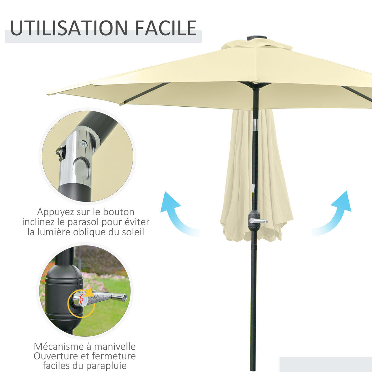 SONNENSCHIRN DE-11580 rund mit LED Neigbar Beige - Beige, Metall (265/265cm) - ComfortXL