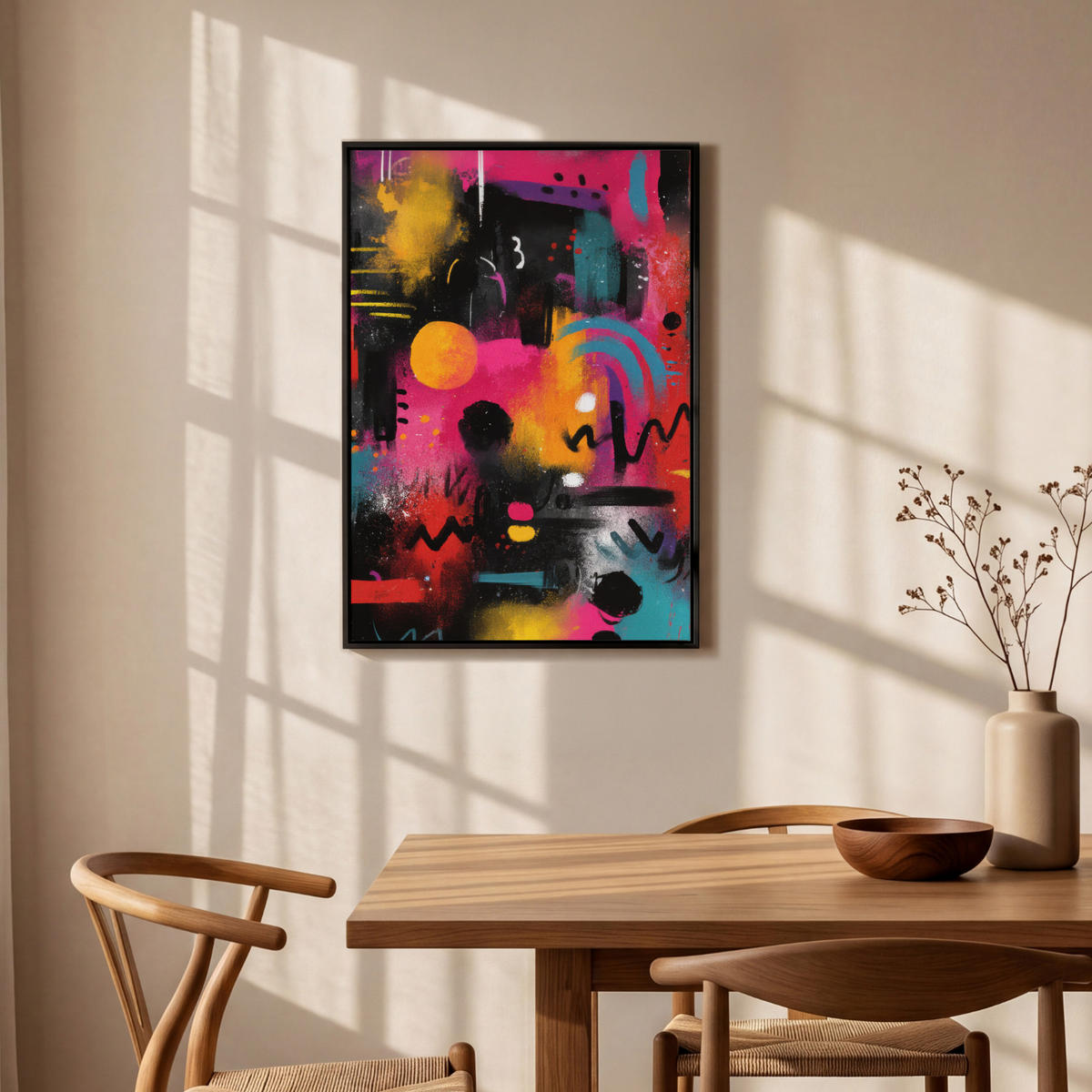 LEINWAND Bilder mit Rahmen - Farbflächen - Formen - Bunt - Abstrakt - 60x90 - Pink, Textil (60/90cm) - MuchoWow