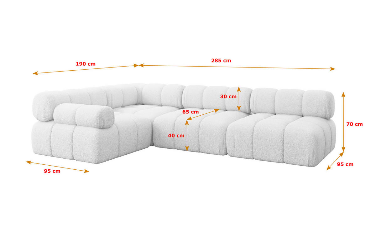ECKSOFA modulares Sofa Mende-L2 - 285x190x70 cm Weiß Bouclé - Weiß, Holzwerkstoff/Textil (285/190cm) - ALTDECOR