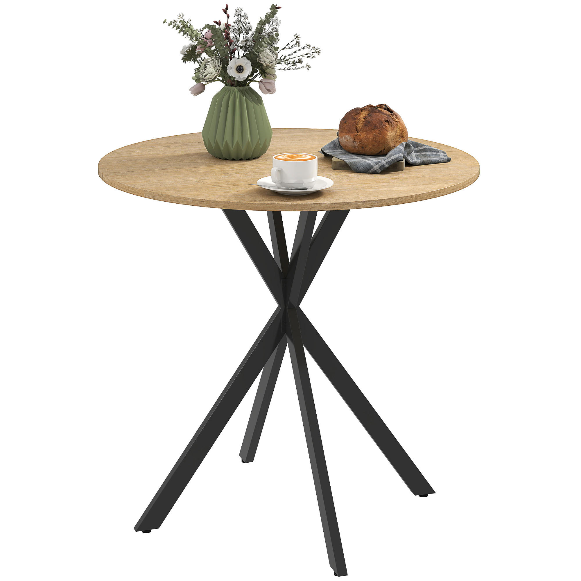 ESSTISCH DE-08457 X-Stahlbeine Ø80 cm Weiße Eiche+Schwarz - Eichefarben, Holzwerkstoff (80/80/75cm) - ComfortXL