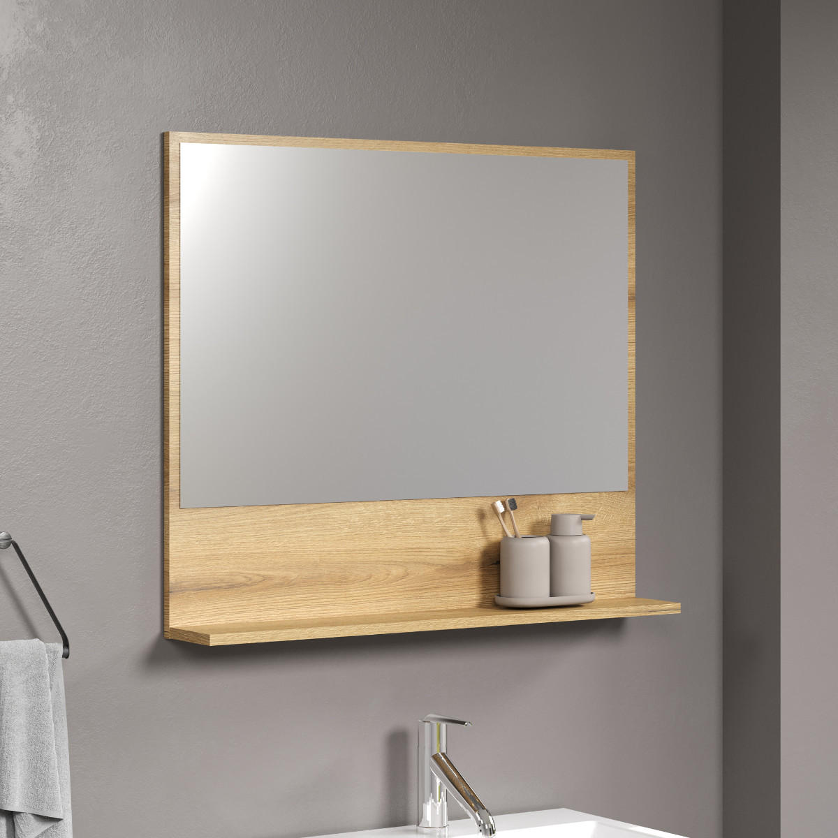 WANDSPIEGEL mit 1 ablage - purebliss 80/14/74 cm - Eichefarben, Holzwerkstoff (80/74/14cm) - Trendteam